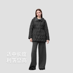 冰洁 J5300DB60 95鸭绒菱形格连帽 玄岩黑 XS 155/80A 女士羽绒服