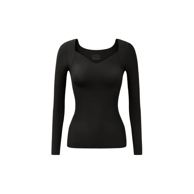 草本初色带胸垫保暖内衣女士秋衣山茶油玻尿酸美肤肌底衣发热打底衫上衣 黑色 【5-15℃】 L 【体重100-120斤】