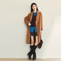 伊芙丽（eifini）伊芙丽10%羊绒驼色气质垂坠加厚双面呢羊毛大衣毛呢外套2025冬季 驼色 M