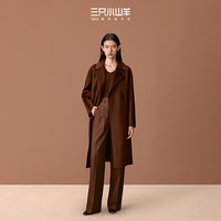 三只小山羊 长赫本 中长款 双面100纯羊绒秋冬小个子大衣女 巧克力棕色 XS