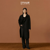 三只小山羊 长赫本 中长款 双面100纯羊绒秋冬小个子大衣女 黑色 M