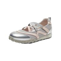 Bata休闲条带单鞋女2024秋透气通勤浅口鞋VRV20CQ4 灰/粉 37