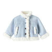 可英 GOWINBABY女童棉服毛绒加厚2025冬季女孩宽松休闲上衣女宝保暖防风外套 蓝色 90