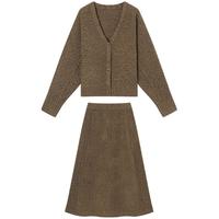 限尺码：DUIBAI 冬装优雅细腻圈圈纱开衫半裙两件套女式V领针织套装