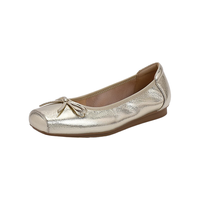 百丽芭蕾风平底鞋女24夏季真皮蝴蝶结单鞋B3W1DCQ4 金色 34