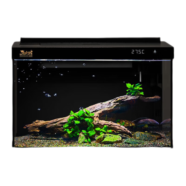 森森 超白玻璃鱼缸客厅小型免换水家用水族箱生态过滤制氧 380 纯黑尊享版 带棉+滤材