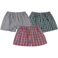 浪莎男士阿罗裤男纯棉舒适透气宽松休闲短裤衩格子条纹睡裤平角内裤单条装 舒适纯棉-灰格子 XL