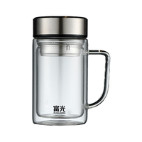 富光双层玻璃杯支持泡茶杯办公杯带把 大容量男女水杯子580ML 经典款三代升级（加厚）-580ml