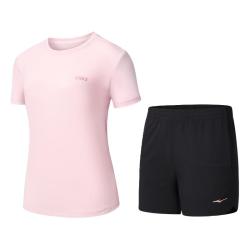鸿星尔克 运动套装女夏季女士速干衣羽毛球跑步运动服短袖t恤短裤