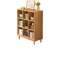 锦需 实木书架一体靠墙置物架落地书柜格子柜客厅矮柜收纳储物柜子 9格 樱桃木色90x30x107.5