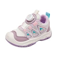 回力童鞋儿童软底旋钮扣鞋2024秋季男童透气运动鞋女童轻便休闲鞋 紫米 31码 内长约20.05cm