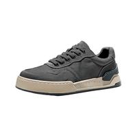 皓顿（HAUT TON）鞋子男复古透气男士布鞋2024帆布鞋男款板鞋低帮休闲鞋 灰色 40 -适合运动鞋41码