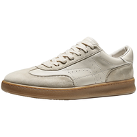 皓顿（HAUT TON）鞋子男2024复古德训鞋头层牛皮透气运动鞋百搭潮流休闲板鞋 卡其色 39 适合运动鞋40码