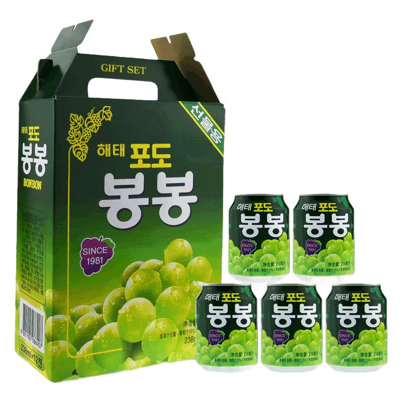 海太（HAITAI）韩国果肉饮料整箱乐天LOTTE芒果汁海太葡萄汁混合味 海太葡萄汁12瓶礼盒装