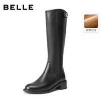 百丽（Belle）质感百搭骑士靴女2025冬粗跟增高高长靴E6B1DDG5 黑色-绒里 39
