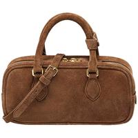 百丽绵绵吐司波士顿包复古休闲单肩斜挎手提女包X7471AX6 棕色【牛绒款】 F