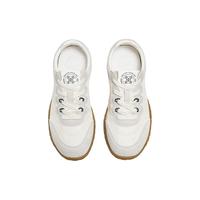 百思图2025秋季真皮百搭德训鞋拼色系带女运动休闲鞋D3556CM5 米/灰 35