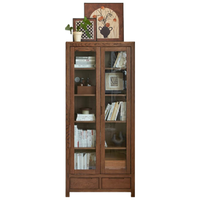 原始原素 实木书柜 书架北欧橡木书橱简约书房收纳柜展示柜 1.0米   黑胡桃色 JD-3092