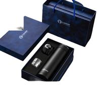 Vanow高档礼盒一杯双盖保温杯男女316不锈钢印logo刻字泡茶水杯子 商务黑-不测温款【双盖蓝礼盒】