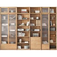 YESWOOD 源氏木语 实木组合书柜现代简约白蜡木书架背景墙书橱书房落地柜子