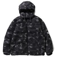 BAPE男装秋冬满印迷彩图案小立领两穿连帽羽绒服144002J