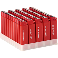 超凡 红色无声打火机砂轮式齿轮滑轮火石滚轮一次性明火 CF31红色-10支装