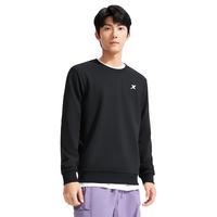 特步卫衣男2025秋季运动休闲内搭套头衫圆领运动长袖上衣男款 正黑色-加绒 3XL