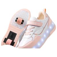 SEMBOSK暴走鞋儿童休闲鞋女童鞋四轮爆走鞋隐形溜冰鞋儿童运动鞋 白粉 29码