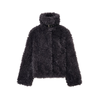 MO&Co.外套2025冬毛草绒感皮袢扣立领短款落肩紫灰色静奢MBE4COTT25 紫灰色 XS /155