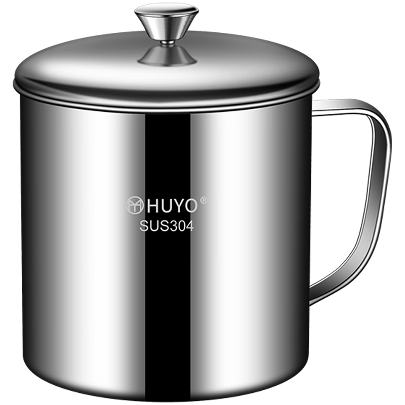 虎晏 HUYO 幼儿园水杯304不锈钢儿童水杯小号喝水口杯口径7厘米食品级带柄加厚早餐牛奶杯子 304款水杯9cm【带盖】