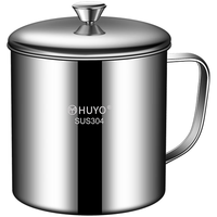 虎晏 HUYO 幼儿园水杯304不锈钢儿童水杯小号喝水口杯口径7厘米食品级带柄加厚早餐牛奶杯子 304款水杯9cm【带盖】