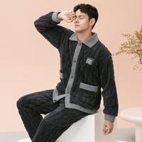 玛伦萨 manza 320g/㎡双面舒棉绒睡衣男士冬季加绒加厚保暖可外穿家居服男