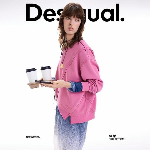 Desigual 西班牙时尚奢品 女士宽松解构毛边拼接圆领卫衣