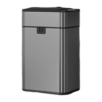 苏泊尔 不锈钢高端液晶屏智能感应垃圾桶 抽绳一拉打包充电款银色15L