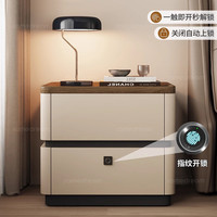 SAMEDREAM 三梦智能实木床头柜带锁家用卧室轻奢高级感2025新款小型床边柜子 卡其色