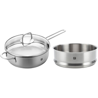 ZWILLING 双立人 不锈钢煎锅24cm蒸笼平底锅无涂层牛排锅炒菜锅燃气电磁炉通用 24cm煎炒锅+蒸笼2件套