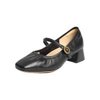 百丽通勤玛丽珍女25秋新羊皮革简约单鞋B2697CQ5 黑色 37