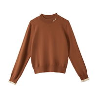 茵曼 绣花半高领长袖打底针织衫2026春季时尚百搭修身显瘦毛衣