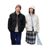 特步 羽绒服男女秋冬保暖加绒加厚户外运动简约百搭三防 正黑色 L
