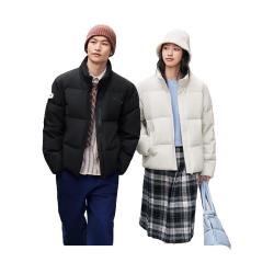 特步 羽绒服男女秋冬保暖加绒加厚户外运动简约百搭三防 正黑色 L