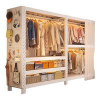 昭简简易衣柜钢架结构置物架开放式卧室收纳柜出租房衣帽架货架衣柜 白三层【送正面帘+挂衣杆*2】 长80*宽40*高200