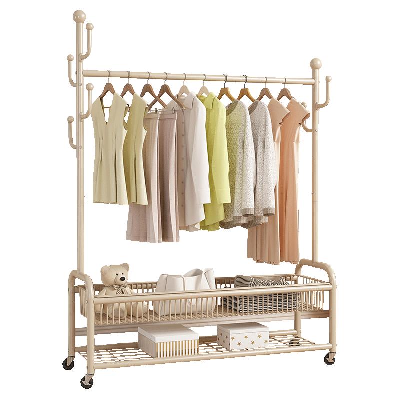 全品屋衣架落地立式衣帽架挂衣架卧室晾衣架挂衣服高级置物架双100 【奶白仙人掌】双层置物100
