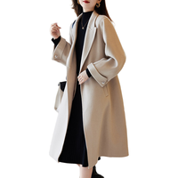 德玛纳（dme）【静奢绵羊毛大衣】冬季老钱翻驳领双排扣长款气质遮肉大衣女外套 米白 L