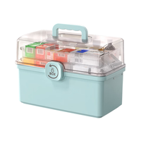 Glosen 金隆兴 家庭医药箱三层 透明可视医疗箱 家用折叠小藥箱 药品收纳盒 大号蓝色