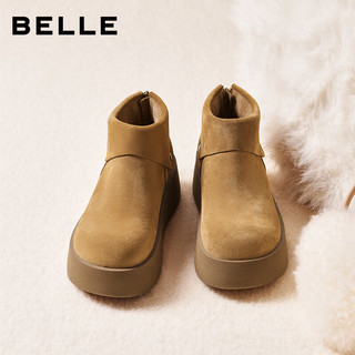 百丽（Belle）复古绒面勃肯鞋女2025冬厚底加绒休闲短靴E6F1DDD5 棕色-厚绒 39