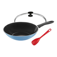 巴拉利尼陶瓷炒锅不粘锅平底炒锅多彩镜面电磁炉燃气通用28CM炒锅卡普雷拉 冰川蓝-炒锅 28cm