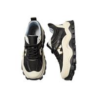 皓顿（HAUT TON）鞋子男百搭皮布拼接休闲运动鞋男士增高厚底轻便老爹鞋 黑白色 39 -适合运动鞋40码