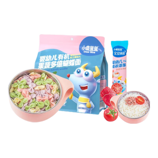 小鹿蓝蓝 婴幼儿有机果蔬多维蝴蝶面 200g+婴幼儿成长面条（番茄牛肉味）25g