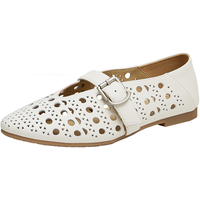 Bata奶奶鞋女2024夏季镂空牛皮透气百搭通勤浅口单鞋3C17 米白 35