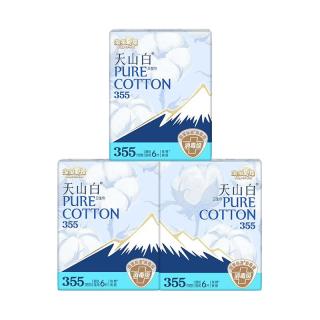 淘淘氧棉 天山白消毒级卫生巾超长夜用355mm6片3包纯棉姨妈巾